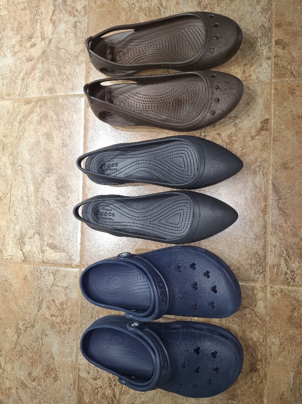 CROCS Navy, Black, Brown Casual Slip-On Shoes. 3 Pairs!